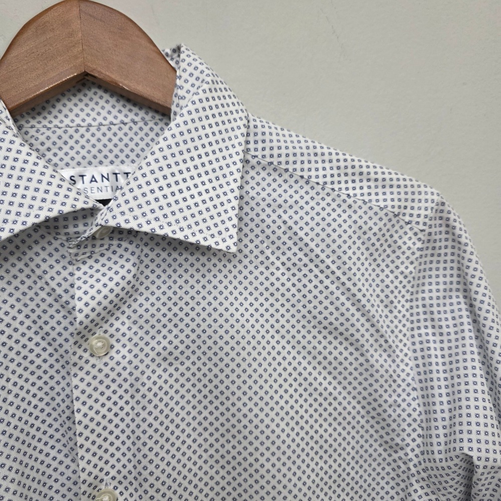 STANTT Essentials Mens Dress Shirt Size‎ 15 32/33 White Blue Print Cotton